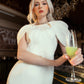 Ivory Puff-Sleeve Midi Dress with Embellished Belt