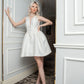 Ivory A-Line Dress with Floral Appliqué and Deep V-Neck