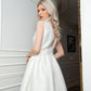 Ivory A-Line Dress with Floral Appliqué and Deep V-Neck