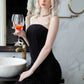 Black Strapless Feather Trim Midi Dress