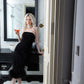 Black Strapless Feather Trim Midi Dress