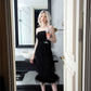 Black Strapless Feather Trim Midi Dress