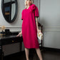 Loose-Fit Fuchsia Dress with Floral Shoulder Detail