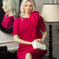Loose-Fit Fuchsia Dress with Floral Shoulder Detail
