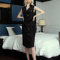 Sleeveless Black Button-Down Dress with Belted Waist