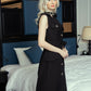 Sleeveless Black Button-Down Dress with Belted Waist