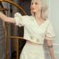 Ivory Embroidered Crop Top and High-Waisted Midi Skirt Set