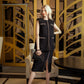 Black Sleeveless Tweed Skirt Suit with Embellished Trim