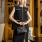 Black Sleeveless Tweed Skirt Suit with Embellished Trim