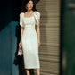 White Midi Dress with Statement Ruffle Sleeves