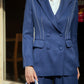 Double-Breasted Blue Blazer with White Stitch Detail