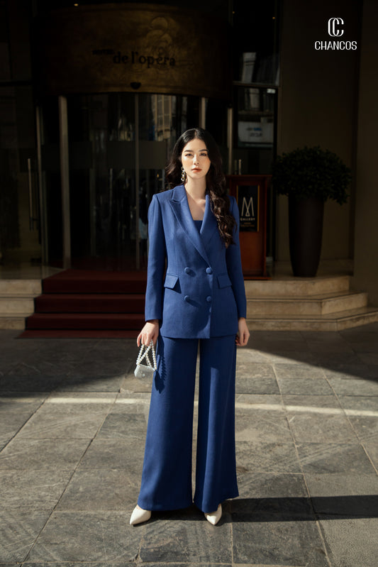 Double-Breasted Navy Blue Blazer