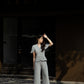 Grey Wide-Leg Pant Suit with Flutter Sleeve Blazer