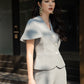 Grey Wide-Leg Pant Suit with Flutter Sleeve Blazer