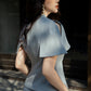 Grey Wide-Leg Pant Suit with Flutter Sleeve Blazer