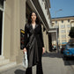 Black Satin Draped Blazer with Asymmetrical Design
