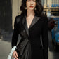 Black Satin Draped Blazer with Asymmetrical Design
