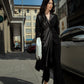 Black Satin Draped Blazer with Asymmetrical Design