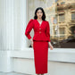 Red Puff Sleeve Blazer Skirt Set