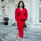 Red Puff Sleeve Blazer Skirt Set