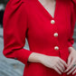 Red Puff Sleeve Blazer Skirt Set