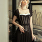 Black Midi Dress with Silver Embellishments and Square Neckline