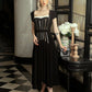 Black Midi Dress with Silver Embellishments and Square Neckline