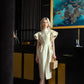 Cream Ruffle-Sleeve Midi Dress