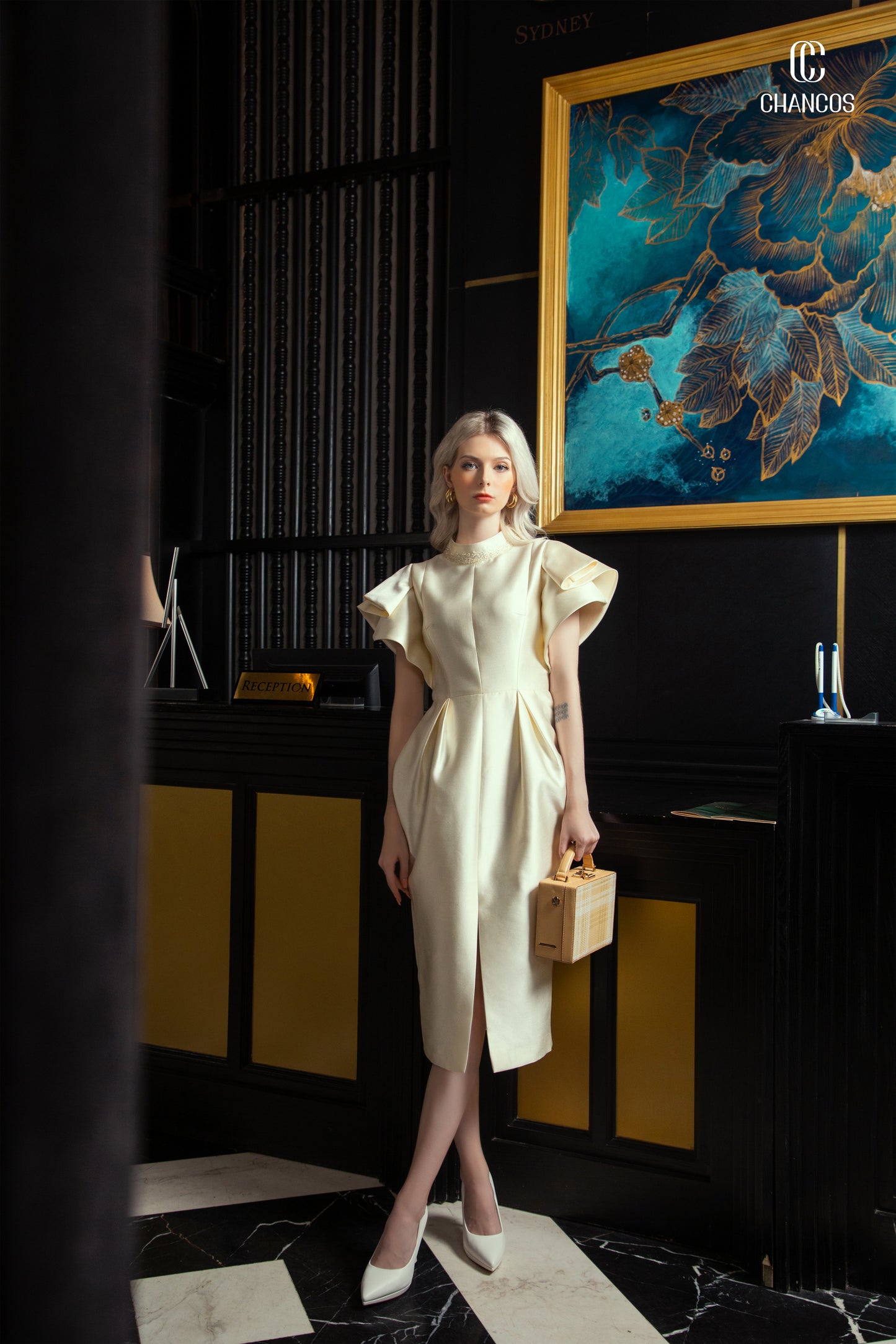 Cream Ruffle-Sleeve Midi Dress
