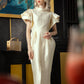 Cream Ruffle-Sleeve Midi Dress