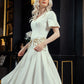 White V-Neck A-Line Midi Dress with Gold Leaf Embellishments