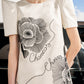 Peaked Shoulder Embroidered A-Line Dress
