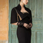 Black Gabardine Fishtail Dress with Embroidered Capelet