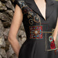 Black Taffeta Midi Dress with Embroidered Bodice