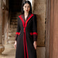 Long Satin Polyester Silk Blazer with Red Trim