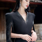 Silk Twill Midi Dress with Dramatic Sleeves and Embroidery