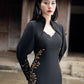 Panama Polyester Midi Dress with Embroidered Sleeves and Waist