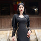 Panama Polyester Midi Dress with Embroidered Sleeves and Waist