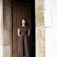 Rose Taffeta A-Line Dress with Structured Shoulders