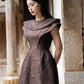 Rose Taffeta A-Line Dress with Structured Shoulders