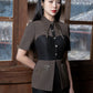 Gabardine Midi Dress with Embroidered Peplum Waist
