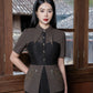 Gabardine Midi Dress with Embroidered Peplum Waist