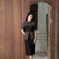 Gabardine Midi Dress with Embroidered Peplum Waist