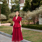 Taffeta and Lace Vest Blouse with Flared Midi Dress