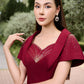 Gabardine and Silk Midi Dress with Lace Detail