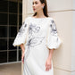 Metallic Taffeta Midi Dress with Embroidered Floral Design