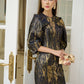 Jacquard Brocade Skirt and Blouse Set with Bow Detail