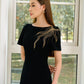 Le SoLeil Twill Embroidered Flared Midi Dress
