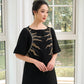 Le SoLeil Gabardine A-Line Dress with Embroidered Detail