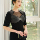 Le SoLeil Gabardine Dress with Mesh Yoke and Embroidered Detail
